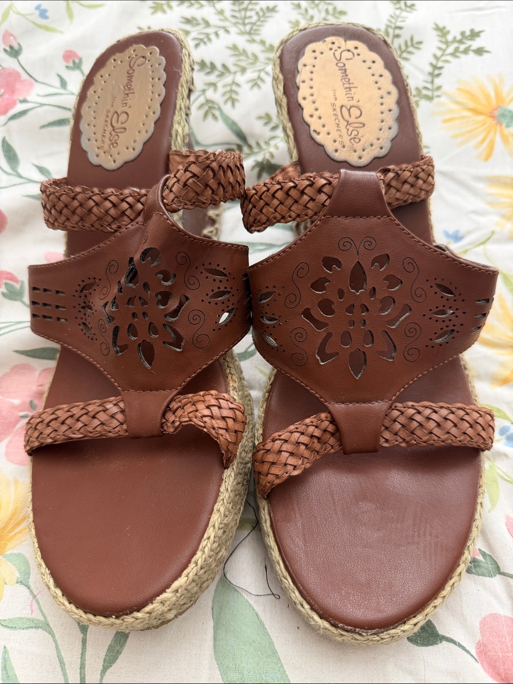 Skechers Tan Braided Espadrille Wedge Sandals